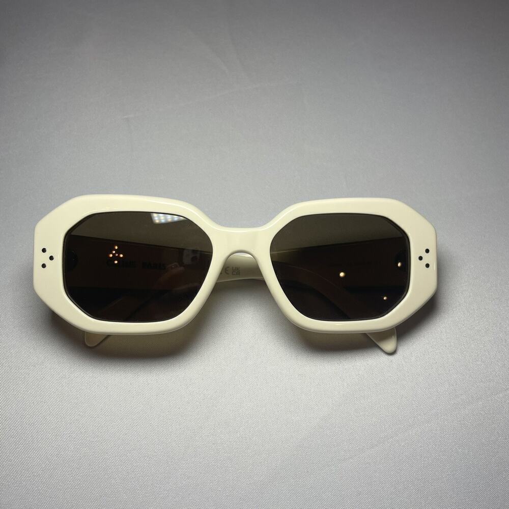 CELINE Unisex Square Oval Sunglasses White Ivory Dark Brown Lense CL40255I 25E - Picture 8 of 13